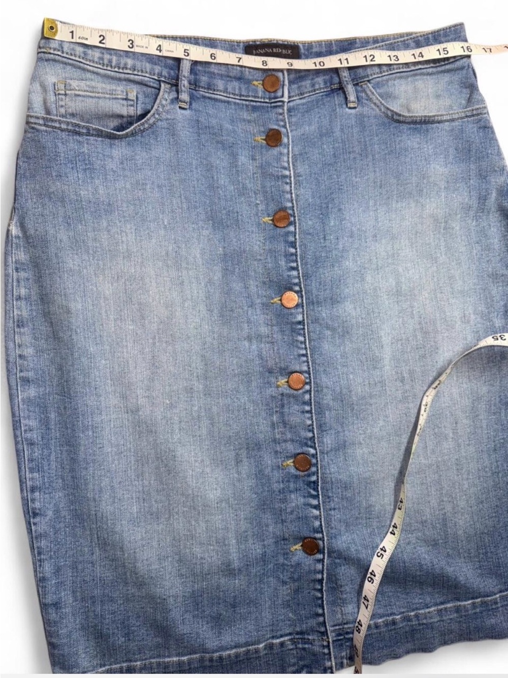 Banana Republic Straight Light Blue Denim Button-Front Pencil women’s Skirt. - Picture 5 of 7